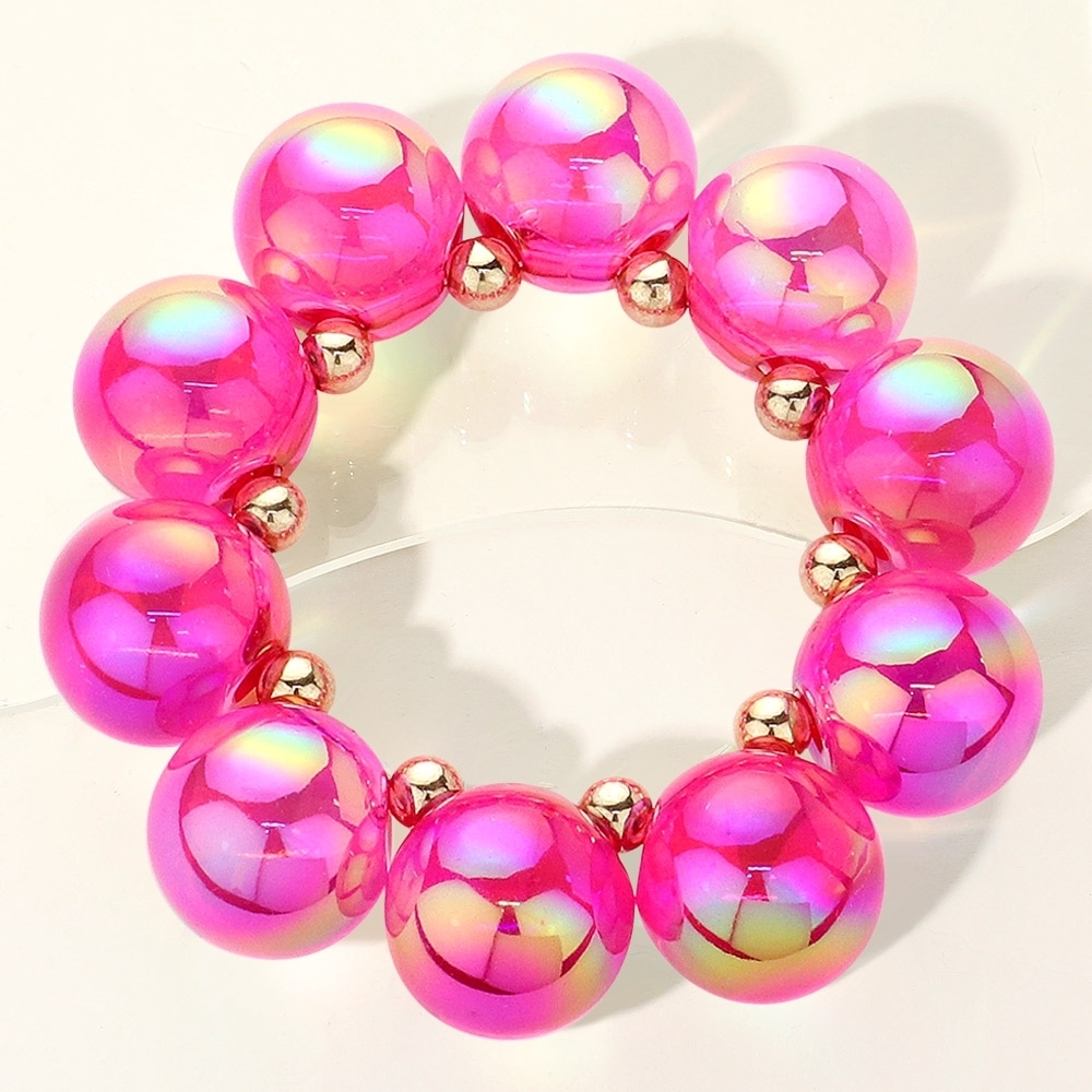 Fuchsia Iridescent Ball Bracelet Chunky Bubble Beaded Fun Statement Jewelry - Picture 1 of 3